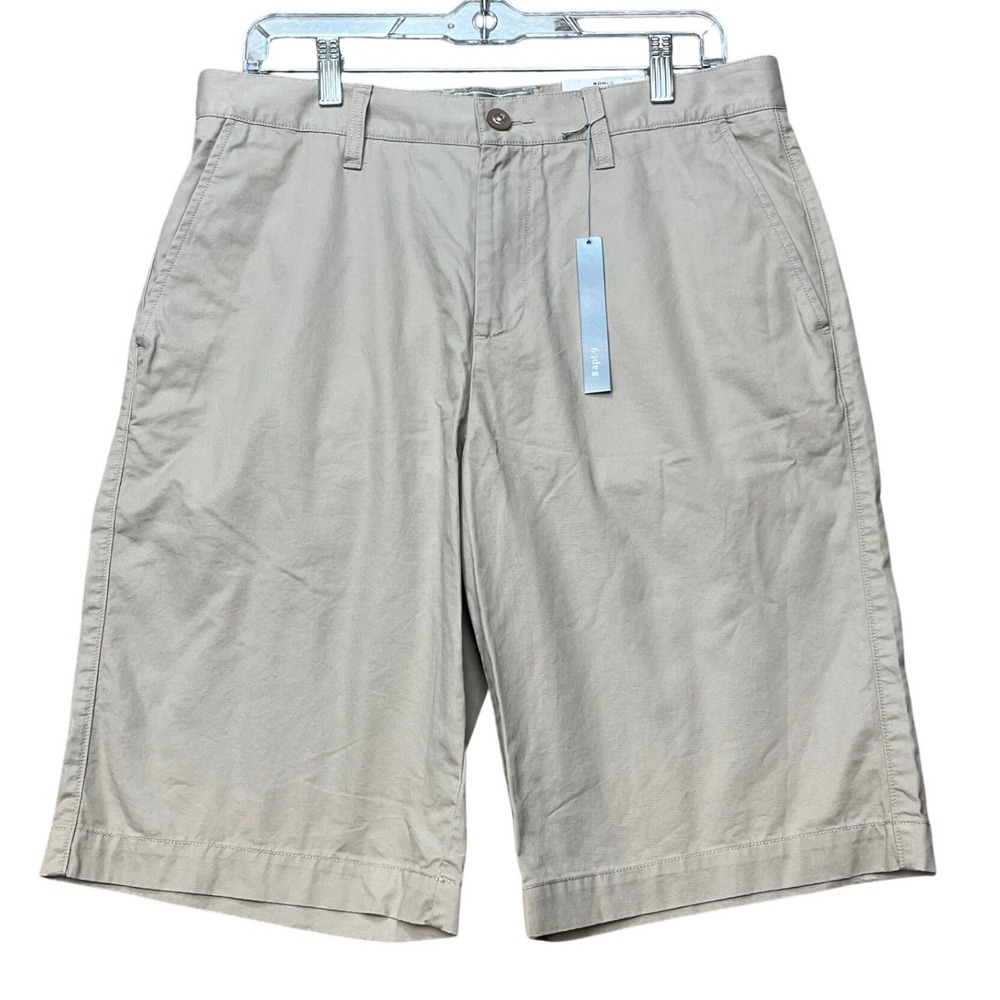 Apt. 9 Chino Shorts Mens 32 12 Inseam Driftwood Beige Flat Front Classic Twill